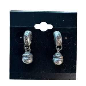 Vintage Silver-Tone Textured Bead Dangle Stud Earrings